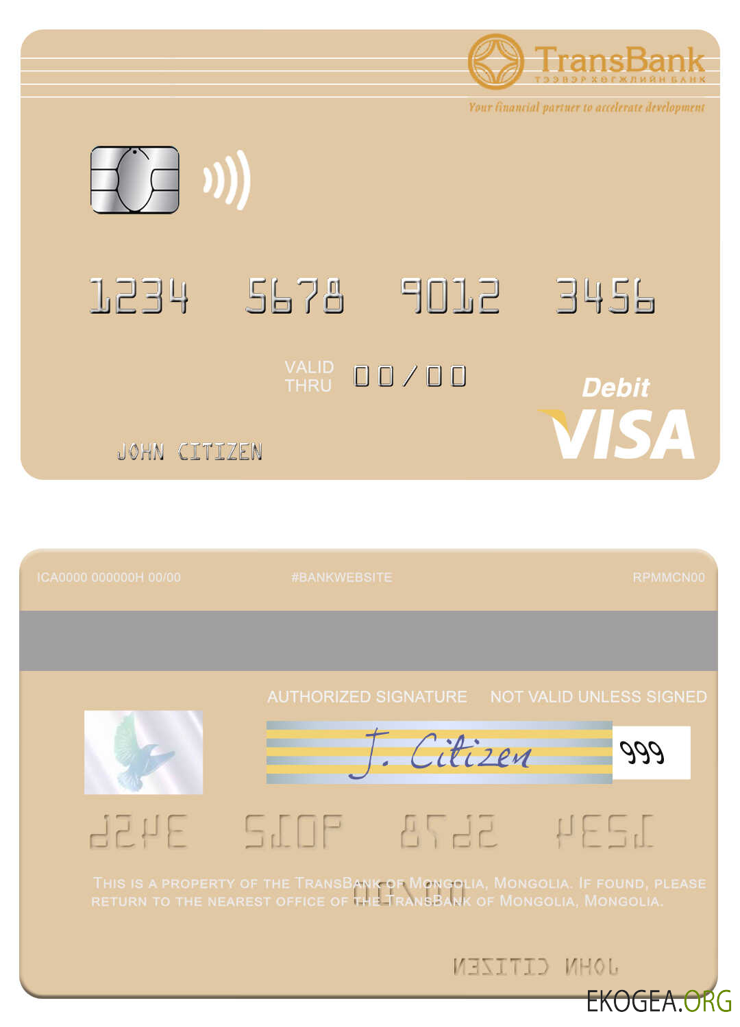 Carte de débit visa TransBank de Mongolie de Mongolie